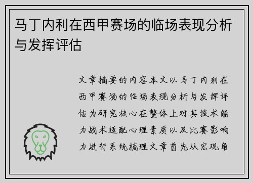 马丁内利在西甲赛场的临场表现分析与发挥评估